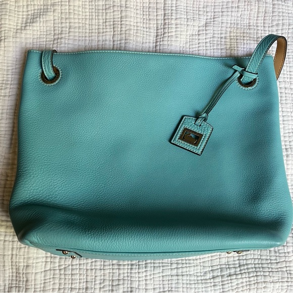 Dooney and Bourke | Light Aqua Blue Leather Portofino Grommet Shopper Tote Bag - Picture 5 of 13